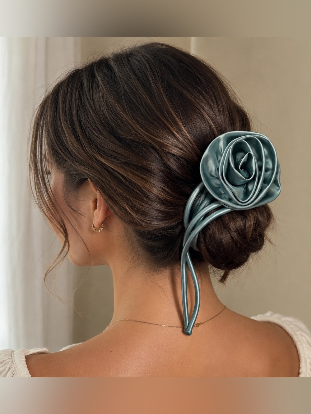 Free People Green Satin Rose Hair Scrunchie